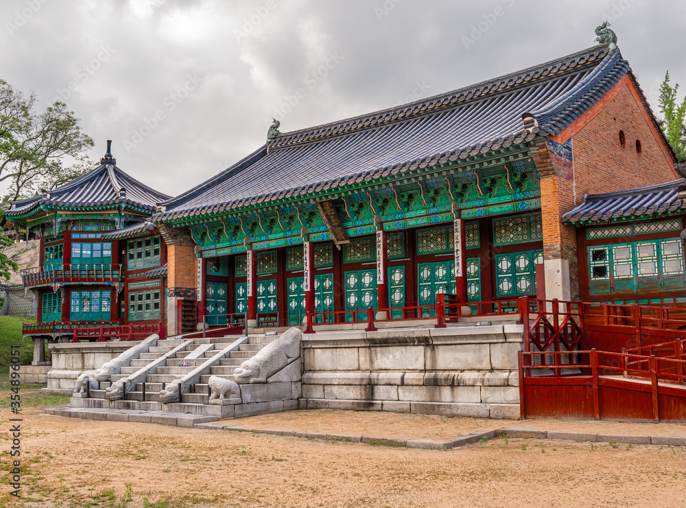 Jibokjae Hall, a traditional Korean Library, located within the confines of Gyeongbokgung Palace. Jibokjae Hall, a traditional Korean Library, located within the confines of Gyeongbokgung Palace.