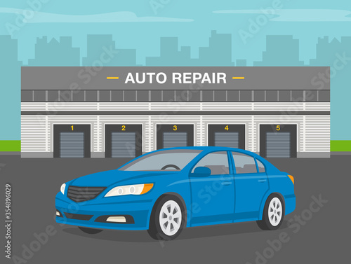 Car service and repair building concept. Flat vector illustration.