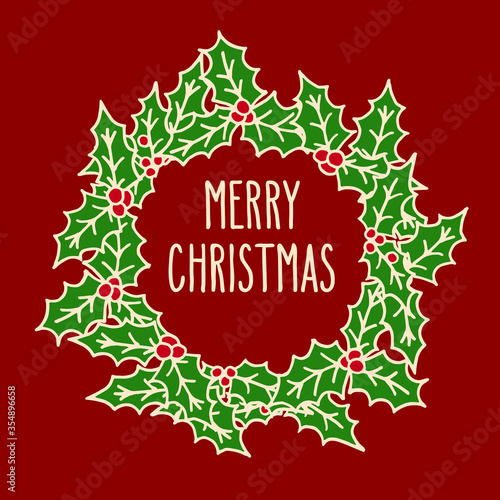 Christmas greetings doodle holly wreath