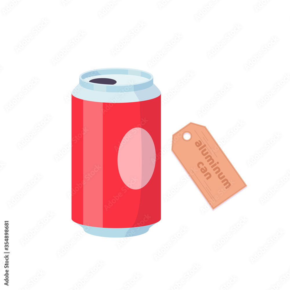 Soda in colored red aluminum can. Cold drink. Vector cartoon flat illustration isolated on white. Soda in colored red aluminum can. Cold drink. Vector cartoon flat illustration isolated on white.