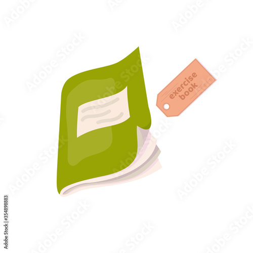 Exercise book. School copy book, exercise book, notebook for classwork and homework. Education equipment symbol. Vector cartoon flat illustration isolated on white.