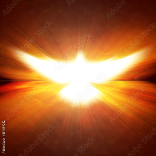 shining dove with rays on a dark