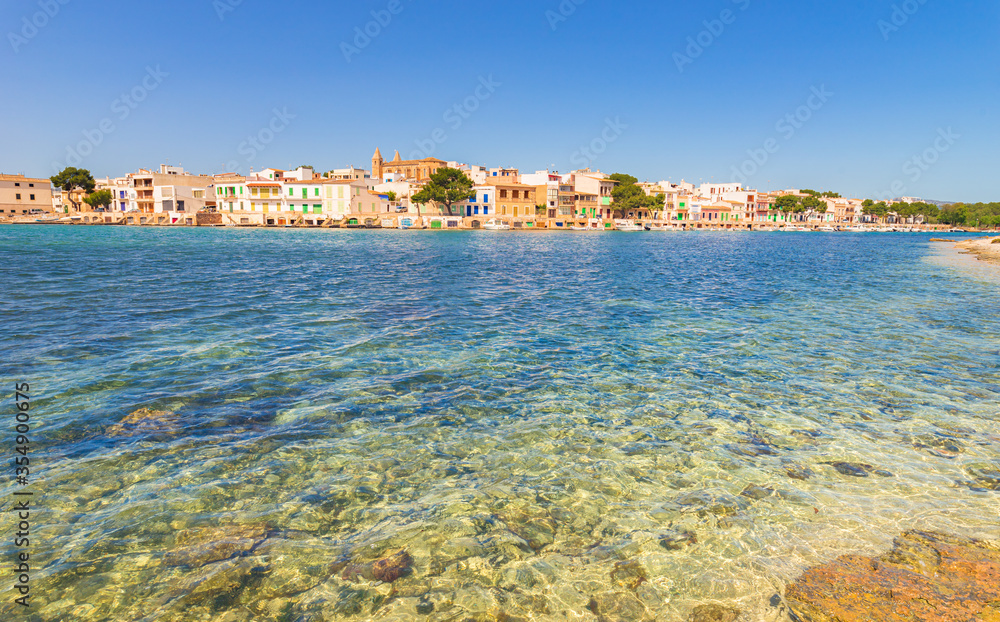 Spain Majorca Portocolom coastline houses, Mallorca, Balearic Island, Mediterranean Sea, Europe