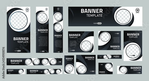 set of creative web banners of standard size with a place for photos. Vertical, horizontal and square template. vector illustration