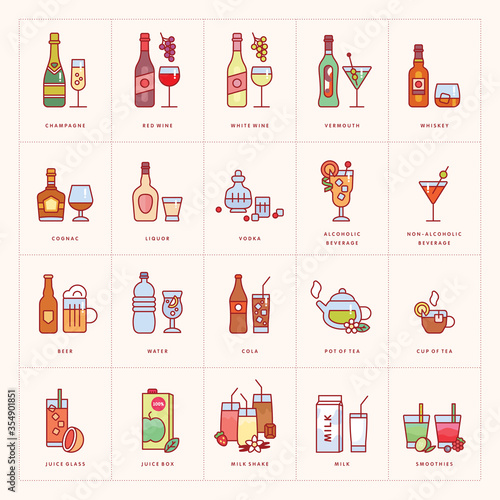Drinks and beverages icons isolated on background