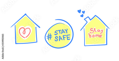 Social Distancing, stay home in COVID-19 coronavirus outbreak, stay in the house to prevent virus infection. House with a heart with the slogan Stay home design vector.