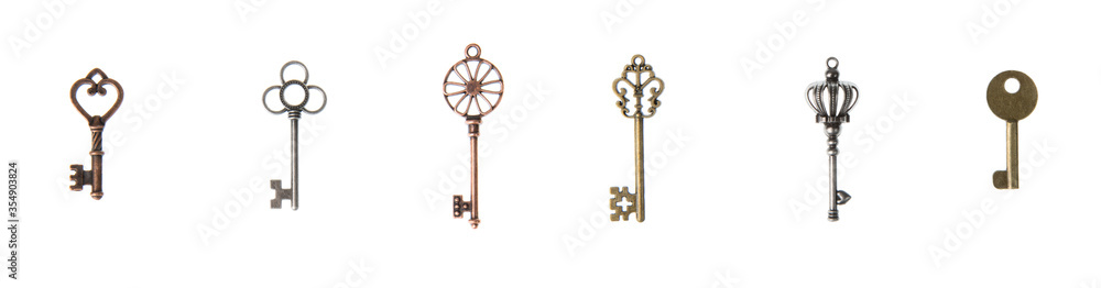 Fototapeta premium Ornamental medieval vintage keys for your design isolated on white background