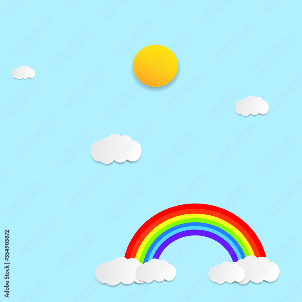 Blue sky with origami clouds.paper art style Blue sky with origami clouds.paper art style