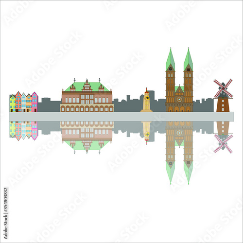 Skyline of the city of Bremen in Germany. illustration for web and mobile design.