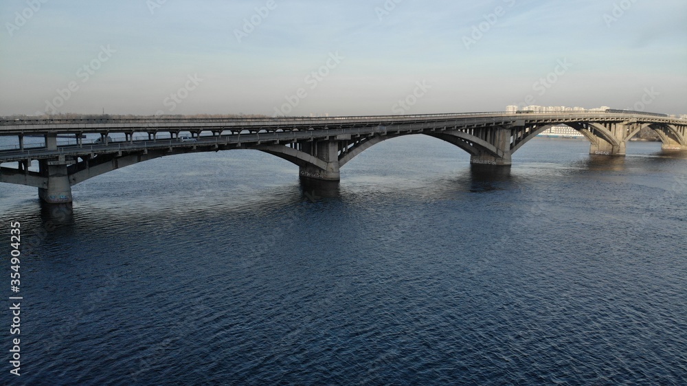 Fototapeta premium Metro bridge Kiev Dnipro river drone