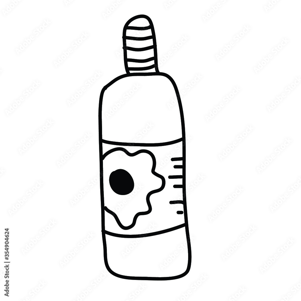 Cute hand drawn bottle with flower. Doodle vector illustration for bathroom interior. Isolated on white background. Cute hand drawn bottle with flower. Doodle vector illustration for bathroom interior. Isolated on white background.