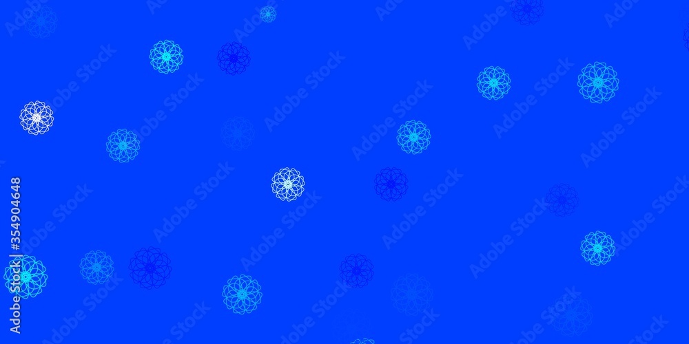 Light BLUE vector doodle template with flowers.