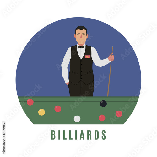 Billiards player. Flat style