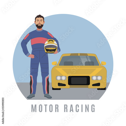 Race driver. Flat style