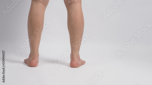 Asian Male barefoot is isolated on white background.