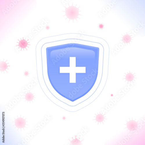 Antibacterial shield concept. Protection against virus, germ, bacteria and disease. Invisible protection concept. Healthy immune system, vector illustration