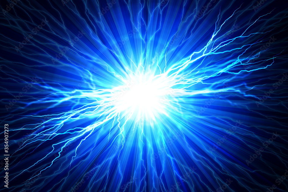 Fototapeta premium Electric flash of lightning on a blue background