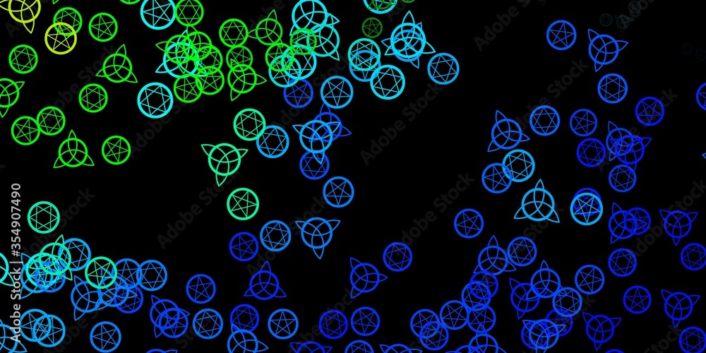 Dark Blue, Green vector background with occult symbols.