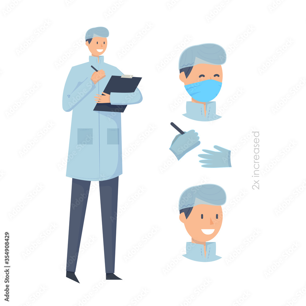 Doctors without mask and in mask. Medical workers on a white. Hospital staff. Diary manager. Vector illustration in a flat style. Trendy people. Doctors without mask and in mask. Medical workers on a white. Hospital staff. Diary manager. Vector illustration in a flat style. Trendy people.