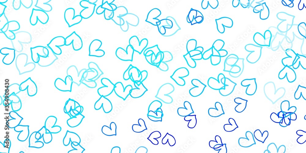 Light BLUE vector background with Shining hearts.