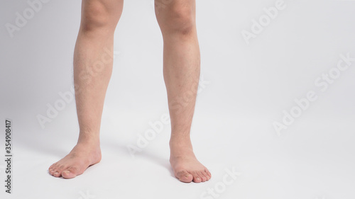 Asian Male barefoot is isolated on white background.