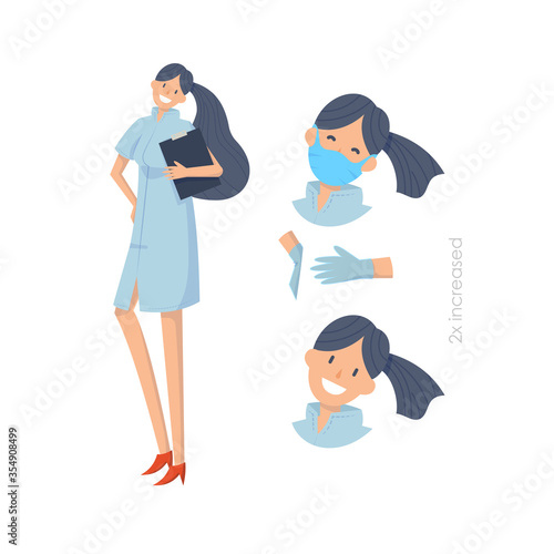 Doctors without mask and in mask. Medical workers on a white. Hospital staff. Vector illustration in a flat style. Trendy people.