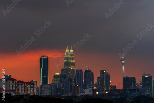 Kuala Lumpur city skyline at night.