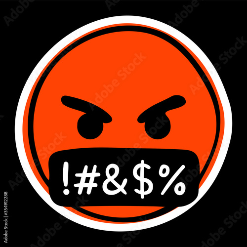 Swearing emoji. Angry-red face with a black bar covering its mouth