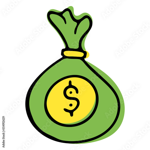 Money bag with dollar symbol. Hand drawn icon