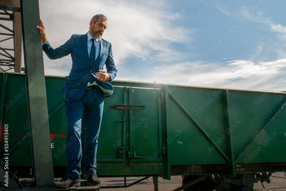 male model on a railway wagon