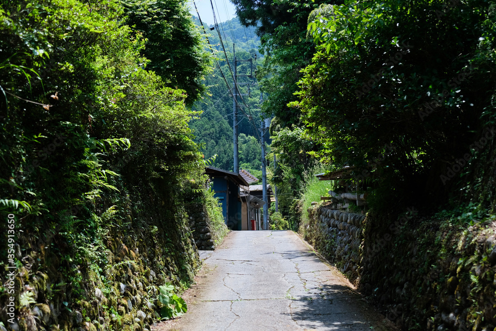 山の集落。日本の春の里山歩き、山梨県高柄山。Trekking at mountain area, Yamanashi Japan. 