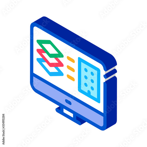 computer simulation of building icon vector. isometric computer simulation of building sign. color isolated symbol illustration