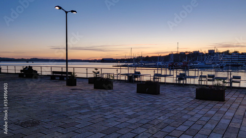 Summer sunset over the Tamar River from the Royal William Yard, Plymouth, Devon, UK
