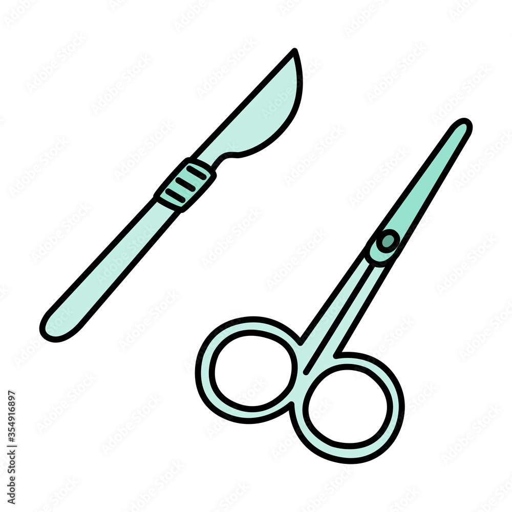 Vettoriale Stock メス ハサミ 手術道具 医療 医療器具 イラスト アイコン Adobe Stock