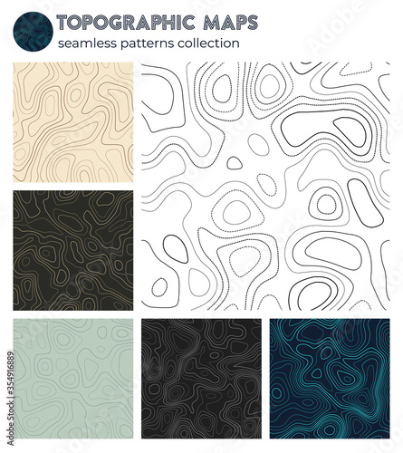 Topographic maps. Awesome isoline patterns, seamless design. Charming tileable background. Vector illustration.