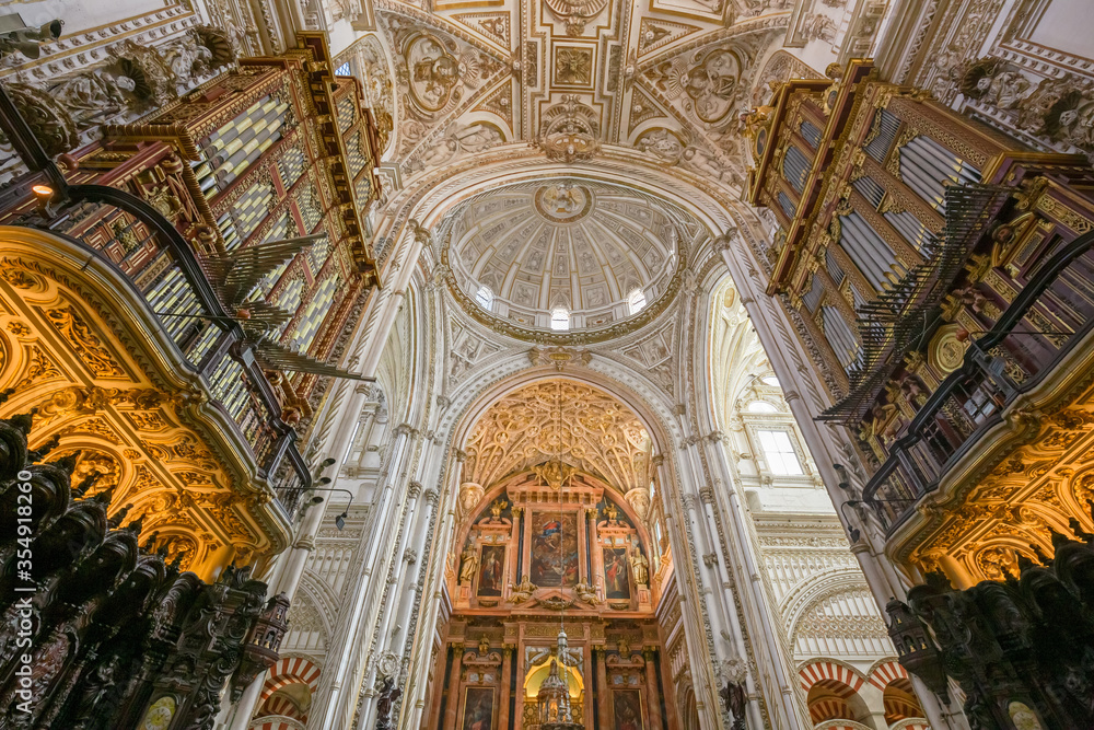 View of the Gothic interior of the Mezquita, Cathedral of Córdoba, Spain.