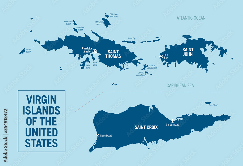 U.S. Virgin Islands of the United States political map. Detailed illustration with isolated