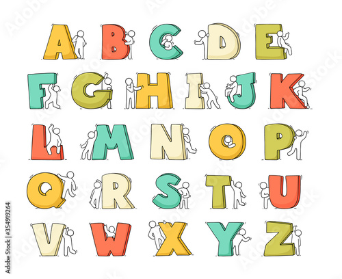 sketch little people with letters