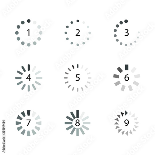 Black Load Indicators Set. Vector process icon set. wait loading icon