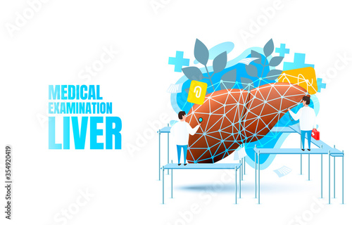 medical examination banner lever, magnifying glass, biology anatomy organ, alternative treatment, service help.