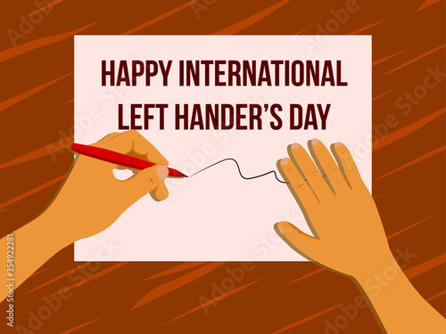 happy international left hander's day with hand writing