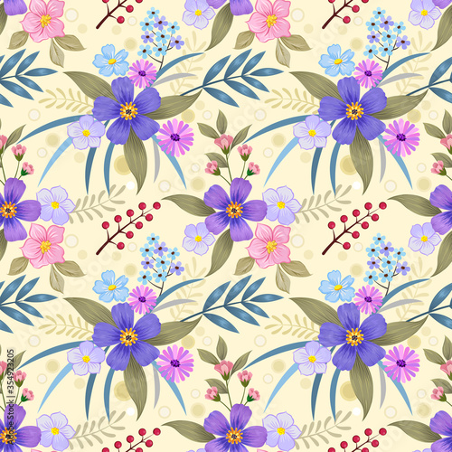Colorful hand drawn flowers seamless pattern vector design. can use for fabric textile wallpaper. © teerawat