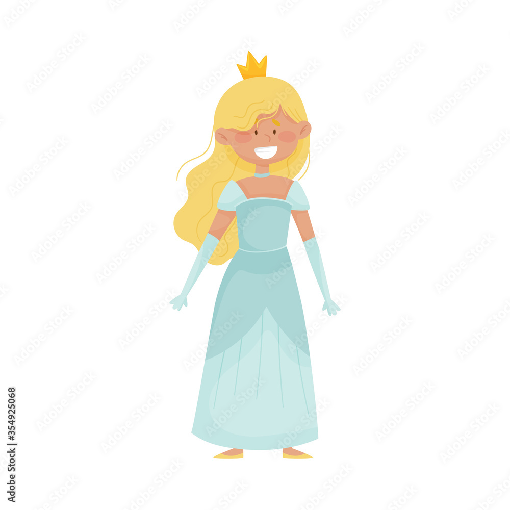 Smiling Princess with Blonde Hair Wearing Crown and Dressy Look Garment Vector Illustration Smiling Princess with Blonde Hair Wearing Crown and Dressy Look Garment Vector Illustration