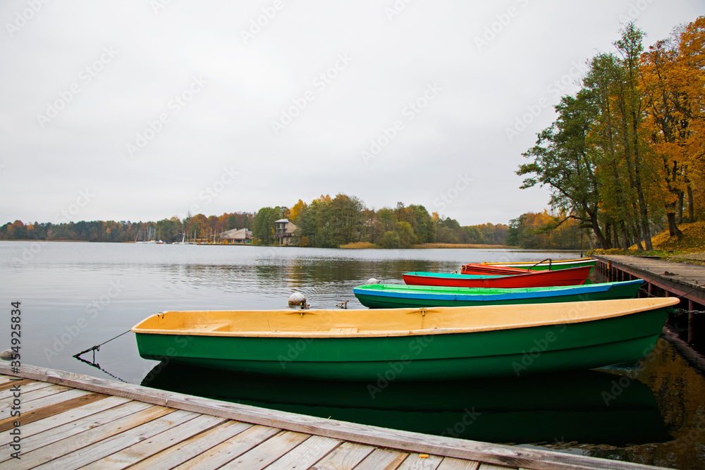 Old wooden boats near the beach of Trakai Gavle lake l, Lithuania