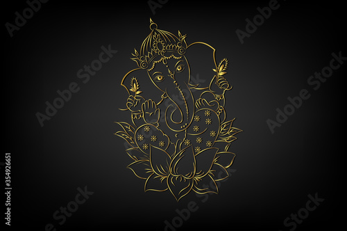 Ganesha god of elephant with golden border elements by hands sketch style