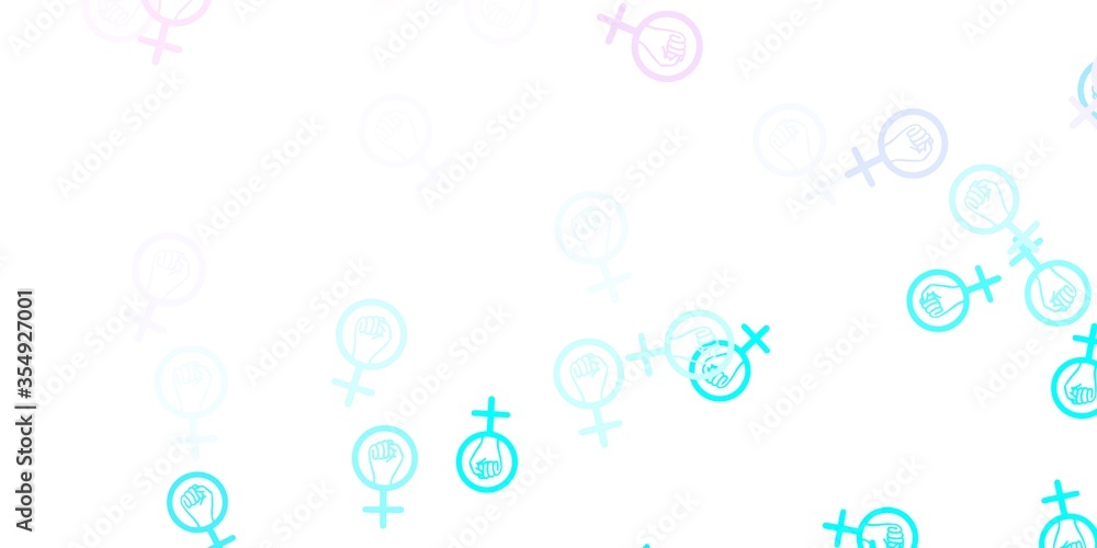 Light Pink, Blue vector texture with women's rights symbols.