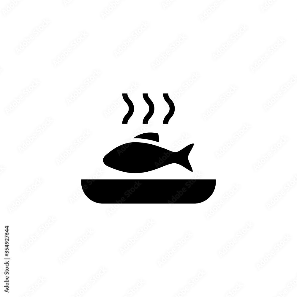 Cooked fish vector icon in black solid flat design icon isolated on white background Cooked fish vector icon in black solid flat design icon isolated on white background