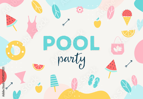 Summer Pool or Beach Party Poster, Flyer or Invitation Card. Vector