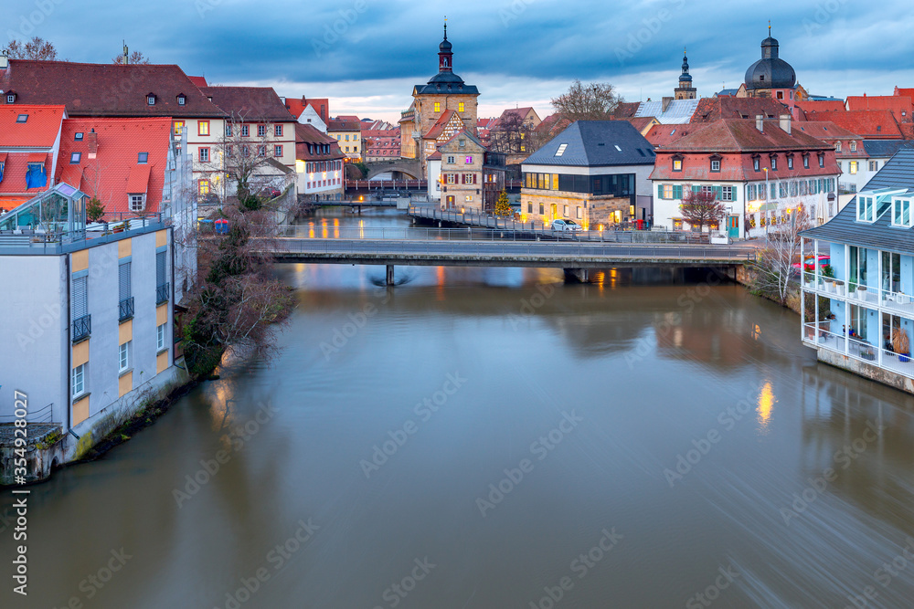 Obraz premium Bamberg. Old city embankment at sunset.