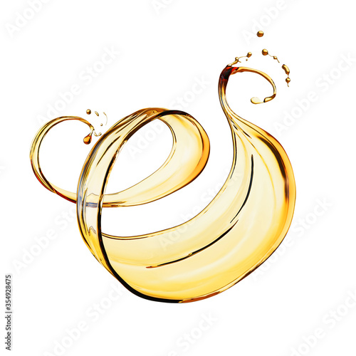 Olive or engine oil splash, cosmetic serum liquid isolated on white background, 3d illustration with Clipping path